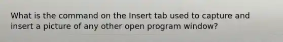 What is the command on the Insert tab used to capture and insert a picture of any other open program window?