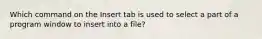 Which command on the Insert tab is used to select a part of a program window to insert into a file?