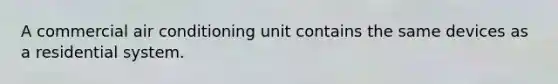 A commercial air conditioning unit contains the same devices as a residential system.