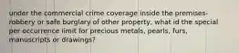 under the commercial crime coverage inside the premises-robbery or safe burglary of other property, what id the special per occurrence limit for precious metals, pearls, furs, manuscripts or drawings?