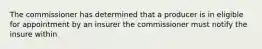 The commissioner has determined that a producer is in eligible for appointment by an insurer the commissioner must notify the insure within