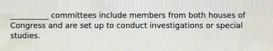 __________ committees include members from both houses of Congress and are set up to conduct investigations or special studies.