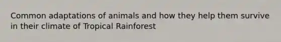 Common adaptations of animals and how they help them survive in their climate of Tropical Rainforest