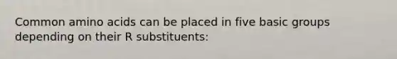 Common amino acids can be placed in five basic groups depending on their R substituents: