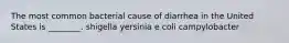 The most common bacterial cause of diarrhea in the United States is ________. shigella yersinia e coli campylobacter