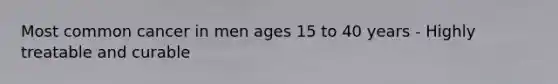 Most common cancer in men ages 15 to 40 years - Highly treatable and curable