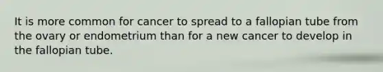 It is more common for cancer to spread to a fallopian tube from the ovary or endometrium than for a new cancer to develop in the fallopian tube.