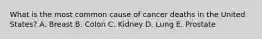 What is the most common cause of cancer deaths in the United States? A. Breast B. Colon C. Kidney D. Lung E. Prostate