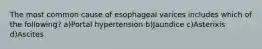 The most common cause of esophageal varices includes which of the following? a)Portal hypertension b)Jaundice c)Asterixis d)Ascites