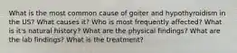 What is the most common cause of goiter and hypothyroidism in the US? What causes it? Who is most frequently affected? What is it's natural history? What are the physical findings? What are the lab findings? What is the treatment?