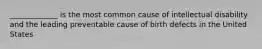 _____________ is the most common cause of intellectual disability and the leading preventable cause of birth defects in the United States