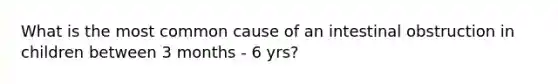 What is the most common cause of an intestinal obstruction in children between 3 months - 6 yrs?