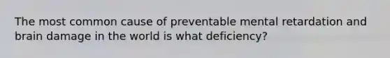 The most common cause of preventable mental retardation and brain damage in the world is what deficiency?