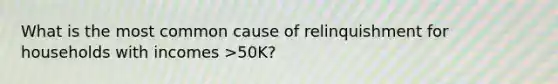 What is the most common cause of relinquishment for households with incomes >50K?