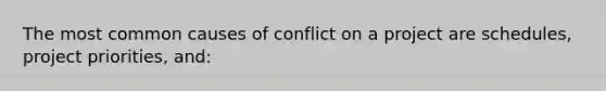 The most common causes of conflict on a project are schedules, project priorities, and: