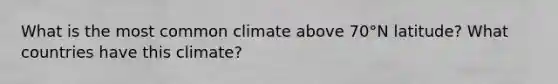 What is the most common climate above 70°N latitude? What countries have this climate?