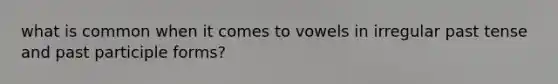 what is common when it comes to vowels in irregular past tense and past participle forms?