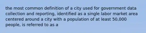 the most common definition of a city used for government data collection and reporting, identified as a single labor market area centered around a city with a population of at least 50,000 people, is referred to as a