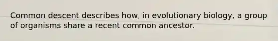 Common descent describes how, in evolutionary biology, a group of organisms share a recent common ancestor.