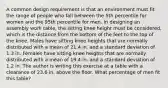 A common design requirement is that an environment must fit the range of people who fall between the 5th percentile for women and the 95th percentile for men. In designing an assembly work​ table, the sitting knee height must be​ considered, which is the distance from the bottom of the feet to the top of the knee. Males have sitting knee heights that are normally distributed with a mean of 21.4 in. and a standard deviation of 1.3 in. Females have sitting knee heights that are normally distributed with a mean of 19.4 in. and a standard deviation of 1.2 in. The author is writing this exercise at a table with a clearance of 23.6 in. above the floor. What percentage of men fit this​ table?