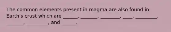 The common elements present in magma are also found in Earth's crust which are ______, _______, ________, ____, _________, _______, _________, and ______.