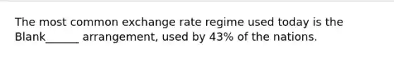 The most common exchange rate regime used today is the Blank______ arrangement, used by 43% of the nations.