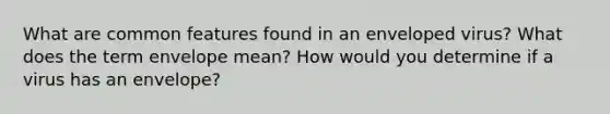 What are common features found in an enveloped virus? What does the term envelope mean? How would you determine if a virus has an envelope?