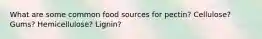 What are some common food sources for pectin? Cellulose? Gums? Hemicellulose? Lignin?