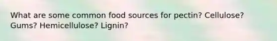 What are some common food sources for pectin? Cellulose? Gums? Hemicellulose? Lignin?