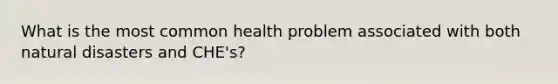 What is the most common health problem associated with both natural disasters and CHE's?