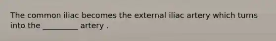 The common iliac becomes the external iliac artery which turns into the _________ artery .