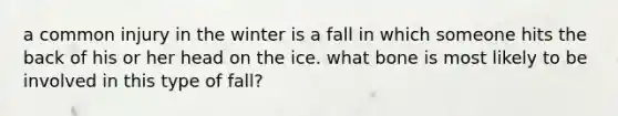 a common injury in the winter is a fall in which someone hits the back of his or her head on the ice. what bone is most likely to be involved in this type of fall?