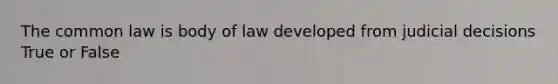 The common law is body of law developed from judicial decisions True or False