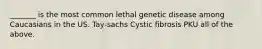 _______ is the most common lethal genetic disease among Caucasians in the US. Tay-sachs Cystic fibrosis PKU all of the above.