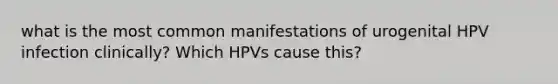 what is the most common manifestations of urogenital HPV infection clinically? Which HPVs cause this?