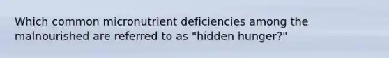 Which common micronutrient deficiencies among the malnourished are referred to as "hidden hunger?"