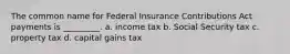 ​The common name for Federal Insurance Contributions Act payments is _________. a. income tax b. Social Security tax c. property tax d. capital gains tax