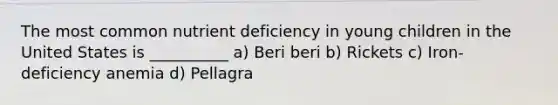 The most common nutrient deficiency in young children in the United States is __________ a) Beri beri b) Rickets c) Iron-deficiency anemia d) Pellagra