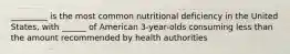 _________ is the most common nutritional deficiency in the United States, with ______ of American 3-year-olds consuming less than the amount recommended by health authorities