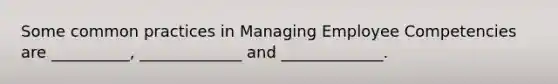 Some common practices in Managing Employee Competencies are __________, _____________ and _____________.