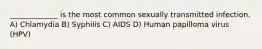 _____________ is the most common sexually transmitted infection. A) Chlamydia B) Syphilis C) AIDS D) Human papilloma virus (HPV)