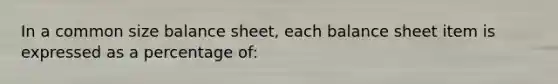 In a common size balance sheet, each balance sheet item is expressed as a percentage of: