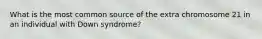 What is the most common source of the extra chromosome 21 in an individual with Down syndrome?