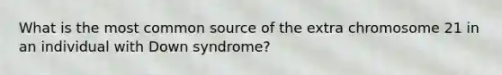 What is the most common source of the extra chromosome 21 in an individual with Down syndrome?