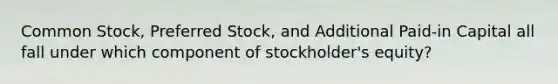 Common Stock, Preferred Stock, and Additional Paid-in Capital all fall under which component of stockholder's equity?