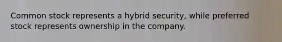 Common stock represents a hybrid security, while preferred stock represents ownership in the company.