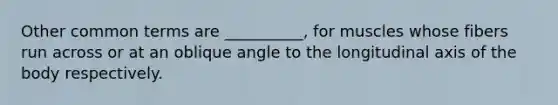 Other common terms are __________, for muscles whose fibers run across or at an oblique angle to the longitudinal axis of the body respectively.