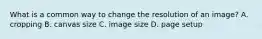 What is a common way to change the resolution of an image? A. cropping B. canvas size C. image size D. page setup