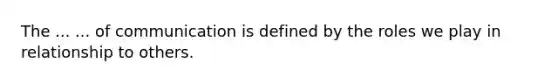 The ... ... of communication is defined by the roles we play in relationship to others.