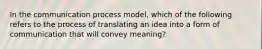 In the communication process​ model, which of the following refers to the process of translating an idea into a form of communication that will convey​ meaning?